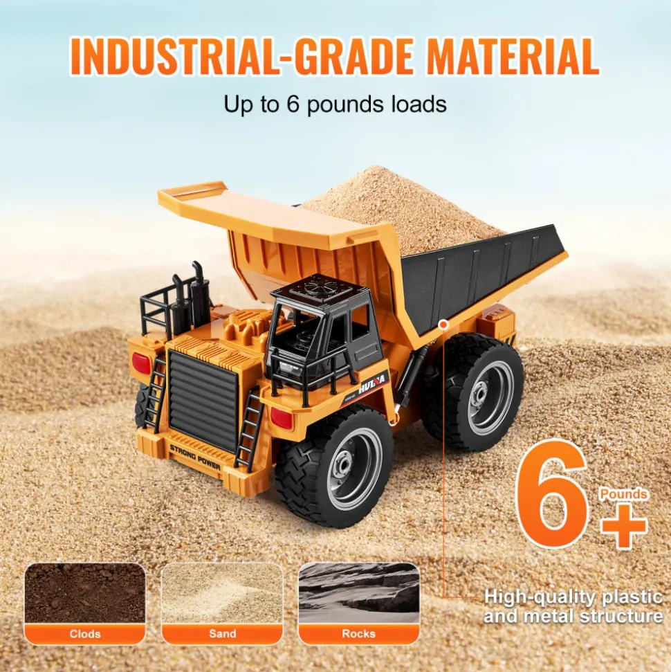 VEVOR RC Dump Truck Toy, 9-Channel 1:18 Scale, Remote Control Dump Truck RC Construction Vehicle Truck Toy with Metal Bed & Light, 2 Rechargeable Batteries for Toddlers Kids Boys and Girls Age 8+