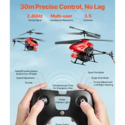 VEVOR RC Helicopter, 2.4GHz Flying Remote Control Helicopter with Shooting Mode, 3.5 Channel RC Airplane for Kid, Altitude Hold, One-Key Takeoff/Landing & LED Lights, Toys for Kids Ages 14 and up