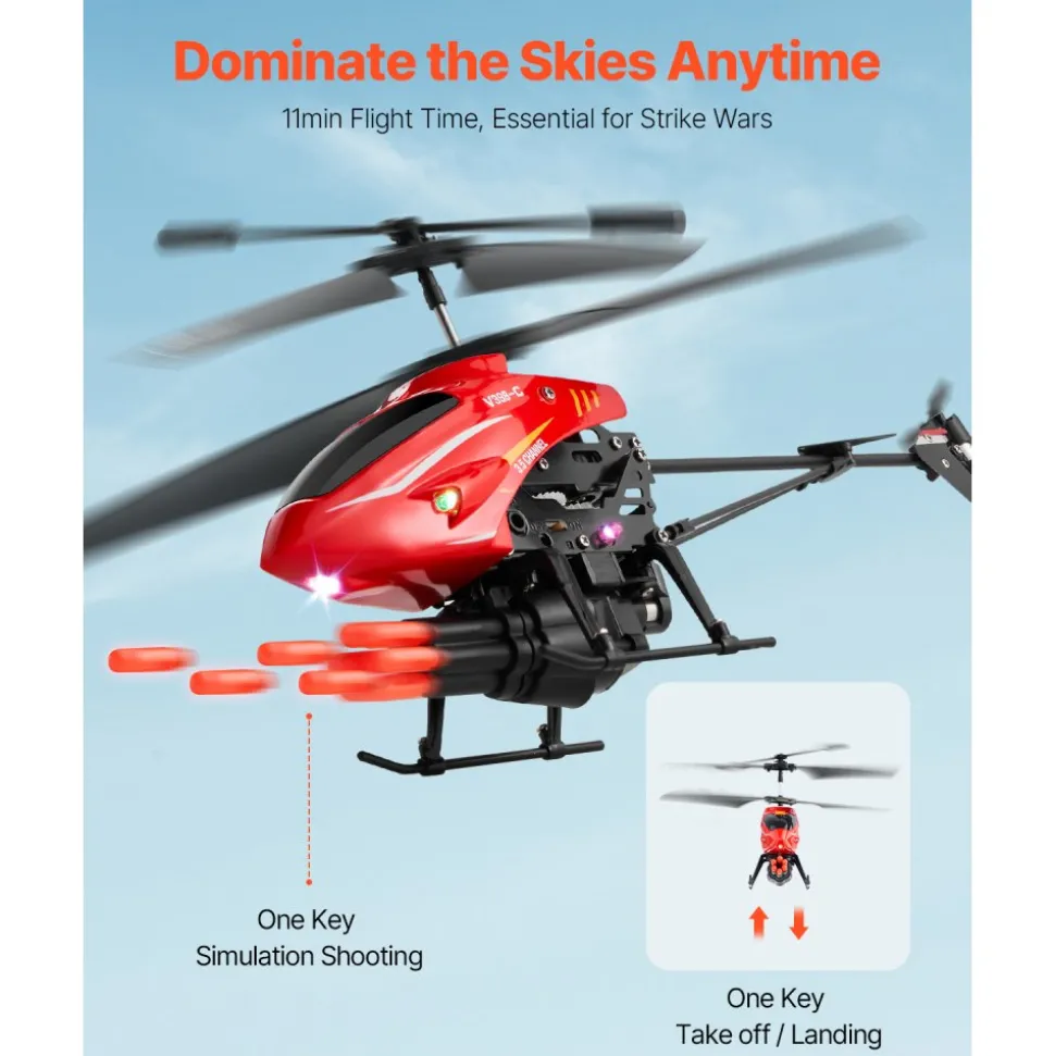 VEVOR RC Helicopter, 2.4GHz Flying Remote Control Helicopter with Shooting Mode, 3.5 Channel RC Airplane for Kid, Altitude Hold, One-Key Takeoff/Landing & LED Lights, Toys for Kids Ages 14 and up