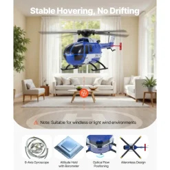 VEVOR RC Helicopter, 2.4GHz 4-Propeller Remote Control Helicopter with 6-Axis Gyro, 4-Channel RC Airplane for Beginner, LED Light & One-Key Takeoff/Landing, Plane Toys for Kids Ages 8 and up