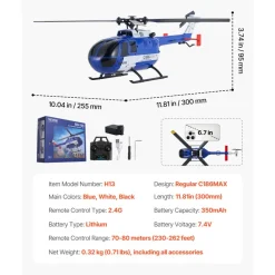 VEVOR RC Helicopter, 2.4GHz 4-Propeller Remote Control Helicopter with 6-Axis Gyro, 4-Channel RC Airplane for Beginner, LED Light & One-Key Takeoff/Landing, Plane Toys for Kids Ages 8 and up