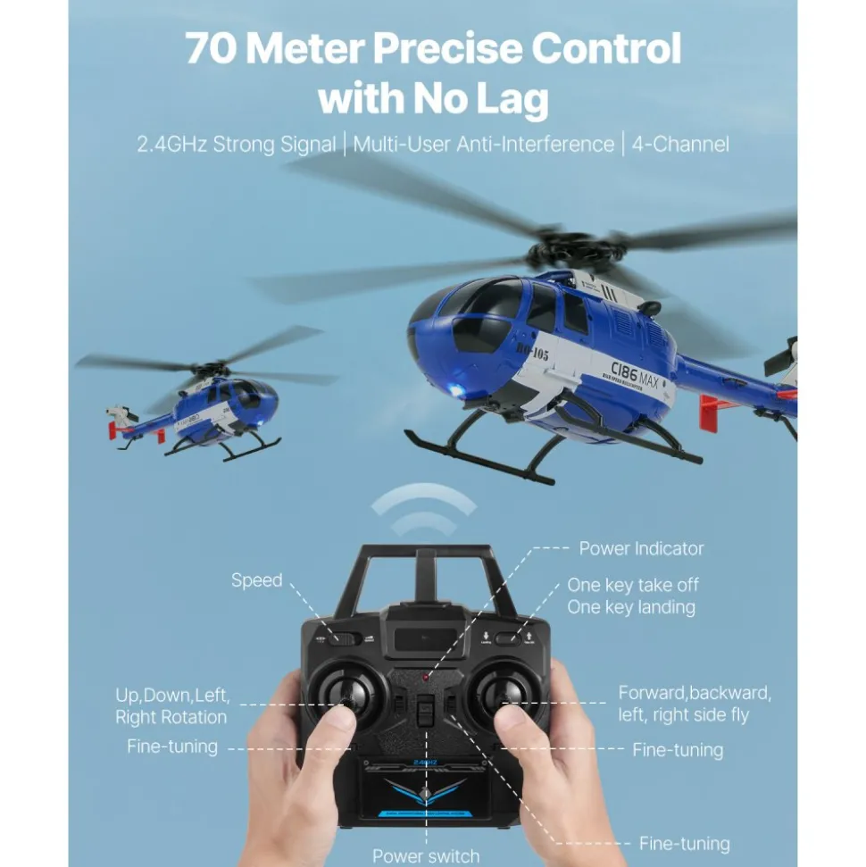 VEVOR RC Helicopter, 2.4GHz 4-Propeller Remote Control Helicopter with 6-Axis Gyro, 4-Channel RC Airplane for Beginner, LED Light & One-Key Takeoff/Landing, Plane Toys for Kids Ages 8 and up