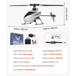 VEVOR RC Helicopter, 2.4GHz Single Propeller Remote Control Helicopter with Gyro, 4-Channel RC Airplane for Beginner,  39 Min Flight Time, One-Key Takeoff/Landing, Toys for Kids Ages 8 and up