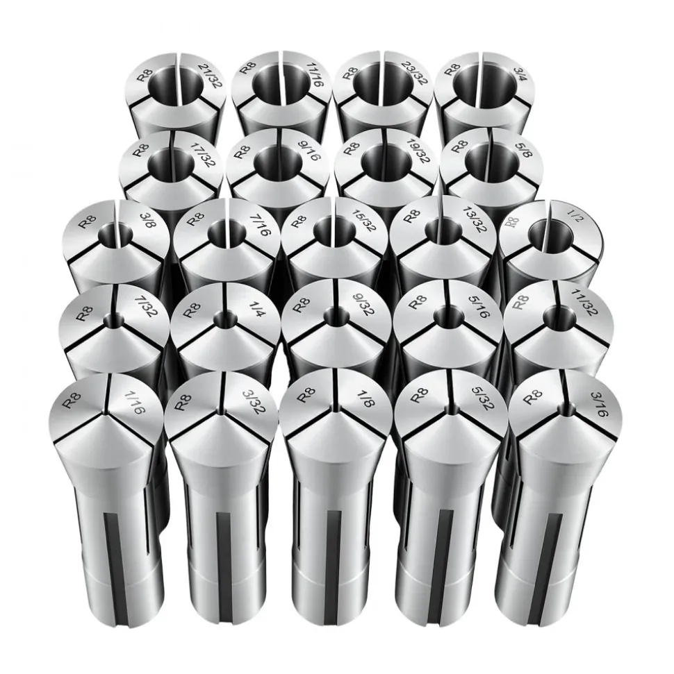 VEVOR R8 Collet Set 1/16"-3/4" 23 Piece R8 Precision Mill Collet Chuck Set, for Milling Machine Drill Presses, 0.0008" TIR High Concentricity, Lathe Chuck Tool with Labeled Storage Box, Alloy Steel