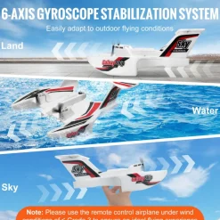 VEVOR RC Plane, 2.4GHZ 3 Channel Remote Control Airplane with 6-Axis Gyro Stabilizer, Ready to Fly Amphibious Aircraft Plane Toy with 2 Batteries, Easy to Fly RC Glider for Adults Kids Beginners Boys