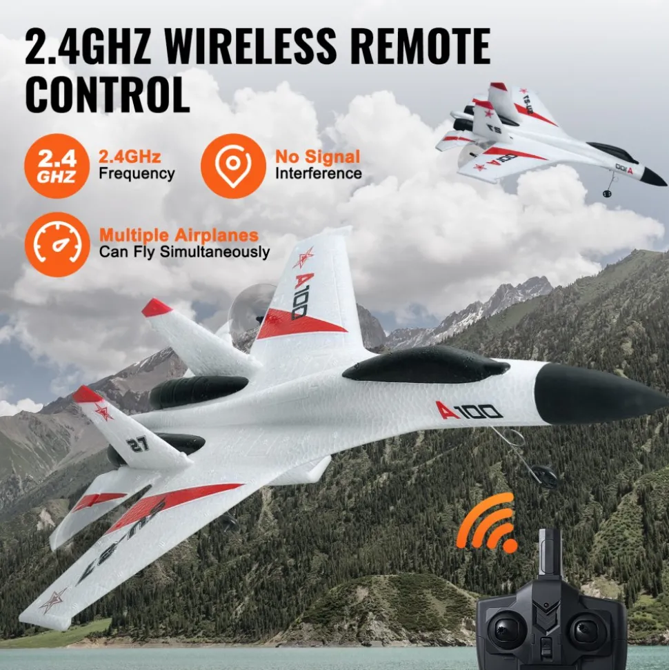 VEVOR RC Plane, 2.4GHZ 4 Channel Remote Control Airplane with 6-Axis Gyro Stabilizer, Ready to Fly Fighter Aircraft Plane Toy with 2 Batteries, Easy to Fly RC Glider for Adults Kids Beginners Boys