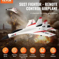 VEVOR RC Plane, 2.4GHZ 4 Channel Remote Control Airplane with 6-Axis Gyro Stabilizer, Ready to Fly Fighter Aircraft Plane Toy with 2 Batteries, Easy to Fly RC Glider for Adults Kids Beginners Boys