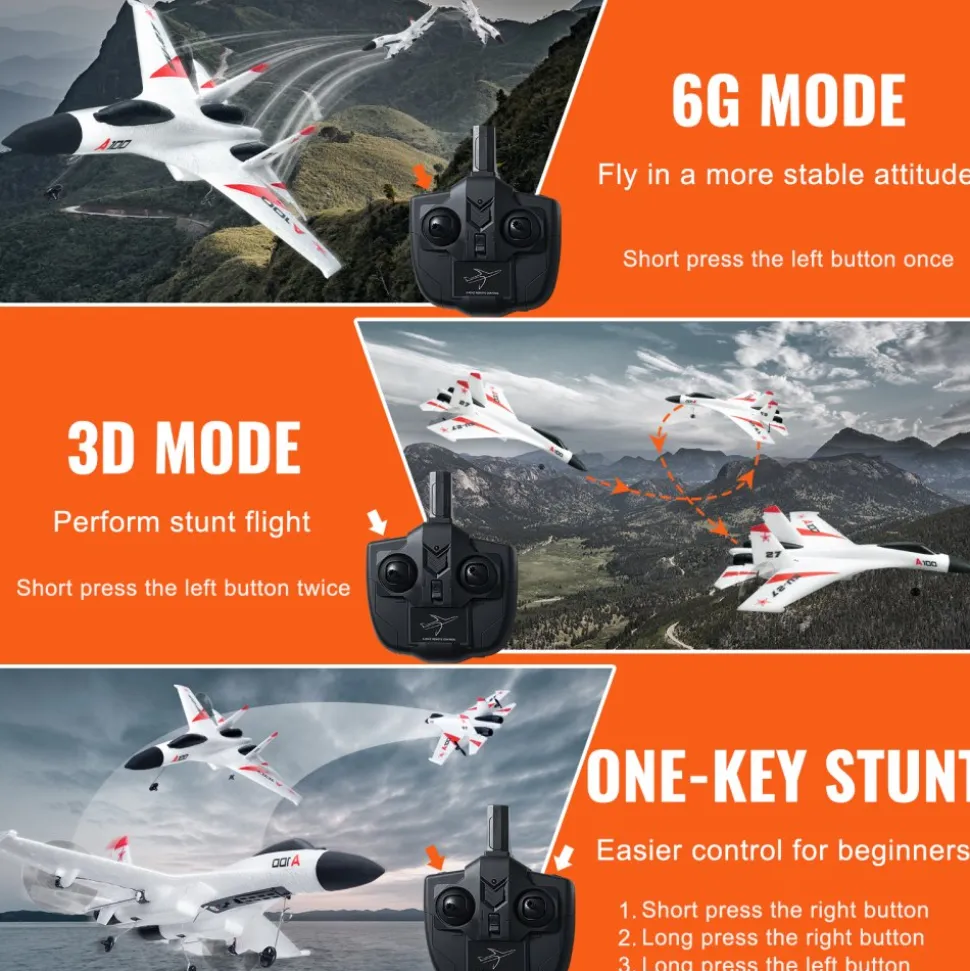 VEVOR RC Plane, 2.4GHZ 4 Channel Remote Control Airplane with 6-Axis Gyro Stabilizer, Ready to Fly Fighter Aircraft Plane Toy with 2 Batteries, Easy to Fly RC Glider for Adults Kids Beginners Boys