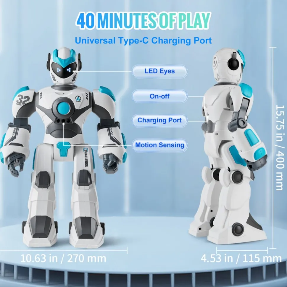 VEVOR RC Robot Toys for Kids, 2.4GHz Gesture Sensing Programmable Remote Control Smart Robot with Voice Control, Interactive Singing Dancing Robot for Age 6 7 8 10 12 Year Old Boys Girls Birthday Gift