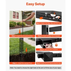 VEVOR Real Estate Sign Post, 6 ft Tall, PVC Realtor Yard Sign Holder with 36 in Arm Holds up to 24 in, Easy to Install, Wind-Resistant, for Open House and Home, Yard, Road, Outdoor, Black (No Signs)