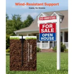 VEVOR Real Estate Sign Post, 6 ft Tall, PVC Realtor Yard Sign Holder with 36 in Arm Holds up to 24 in, Easy to Install, Wind-Resistant, for Open House and Home, Yard, Road, Outdoor, White (No Signs)