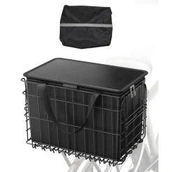 VEVOR Rear Bike Basket, Folding Wire Bicycle Basket with Cargo Net, Removable Liner Bag & Waterproof Cover, Quick Release Design Bike Basket for Adult Women/Men Carrying Dogs Pets Fruit & Grocery