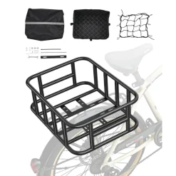 VEVOR Rear Bike Basket, Medium Bicycle Basket with Cargo Net, Liner & Waterproof Cover, Heavy Duty Bike Back Basket for Adult Women/Men Carrying Dogs, Pets, Fruit & Grocery, Mounting Tools Included