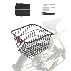 VEVOR Rear Bike Basket, Metal Wire Bicycle Basket with Reflective Tail Light & Waterproof Cover, Durable Bike Back Basket, Fits to Most Rear Bike Racks