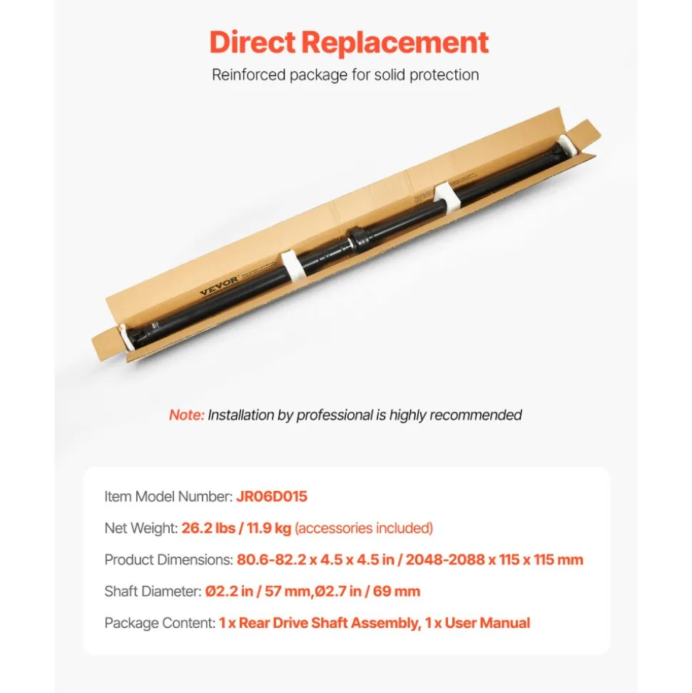 VEVOR Rear Drive Shaft, 80.6"-82.2" Prop Shaft Driveshaft Assembly Compatible with 2008-2016 Nissan Rogue S SL SV 2.5L, Replace #37000JM10A 946-236 946236 37000JM100 37000JM13A 37000JM14A