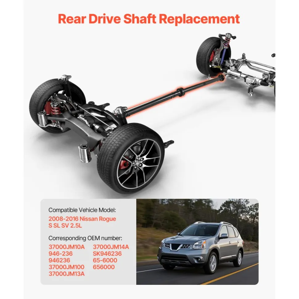 VEVOR Rear Drive Shaft, 80.6"-82.2" Prop Shaft Driveshaft Assembly Compatible with 2008-2016 Nissan Rogue S SL SV 2.5L, Replace #37000JM10A 946-236 946236 37000JM100 37000JM13A 37000JM14A