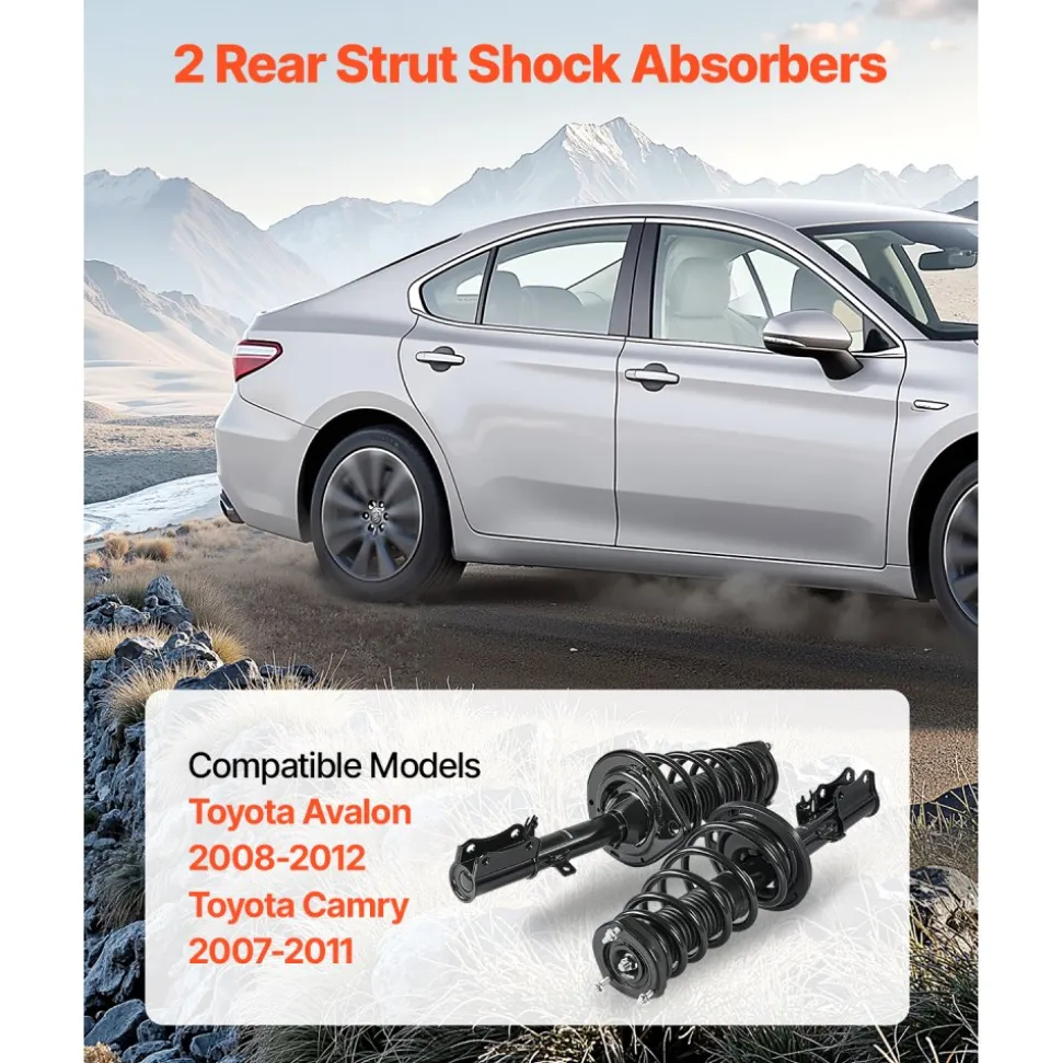 VEVOR Rear Shock Absorber Strut Assembly, 2Pcs Shock and Strut Assembly with Stabilizer Bar & Coil Spring, Compatible with 2007-2011 Toyota Camry and 2008-2012 Toyota Avalon Models, OE 172401
