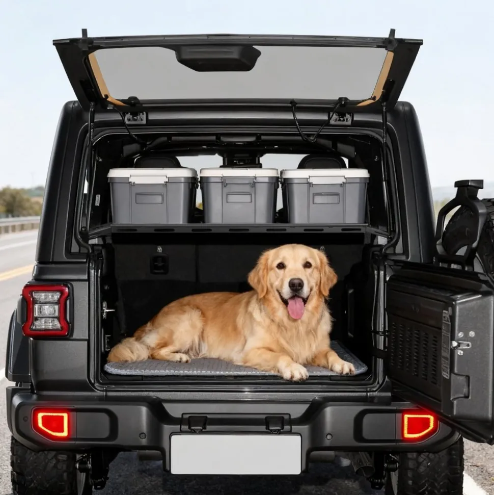 VEVOR Rear Trunk Cargo Rack, for 2007-2024 Jeep Wrangler JK 4-Door Hardtops, 300 lbs Capacity, Carbon Steel Basket Tray Interior Storage Luggage Carrier with Net, Shelf Stand Organizer for Camping Trip Gear, Black