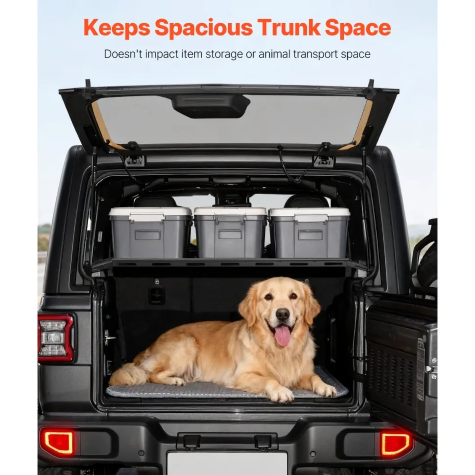 VEVOR Rear Trunk Cargo Rack, for 2007-2024 Jeep Wrangler JK 4-Door Hardtops, 300 lbs Capacity, Carbon Steel Basket Tray Interior Storage Luggage Carrier with Net, Shelf Stand Organizer for Camping Trip Gear, Black