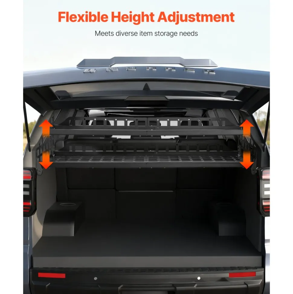 VEVOR Rear Trunk Cargo Rack, for 2010-2024 Toyota 4Runner, 220 lbs Capacity, Aluminum Alloy Basket Tray Interior Storage Luggage Carrier, Adjustable Height Shelf Stand Organizer for Camping Trip Gear