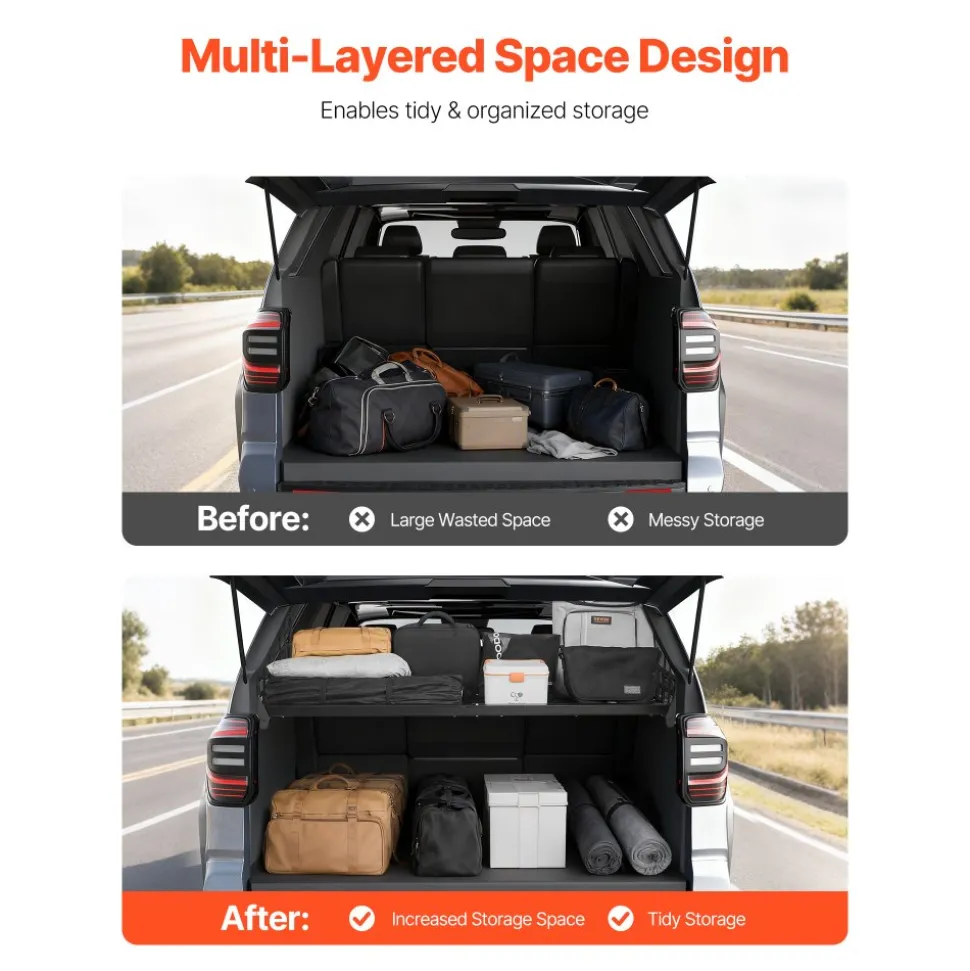 VEVOR Rear Trunk Cargo Rack, for 2010-2024 Toyota 4Runner, 220 lbs Capacity, Aluminum Alloy Basket Tray Interior Storage Luggage Carrier, Adjustable Height Shelf Stand Organizer for Camping Trip Gear