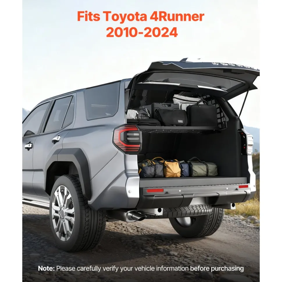 VEVOR Rear Trunk Cargo Rack, for 2010-2024 Toyota 4Runner, 220 lbs Capacity, Aluminum Alloy Basket Tray Interior Storage Luggage Carrier, Adjustable Height Shelf Stand Organizer for Camping Trip Gear