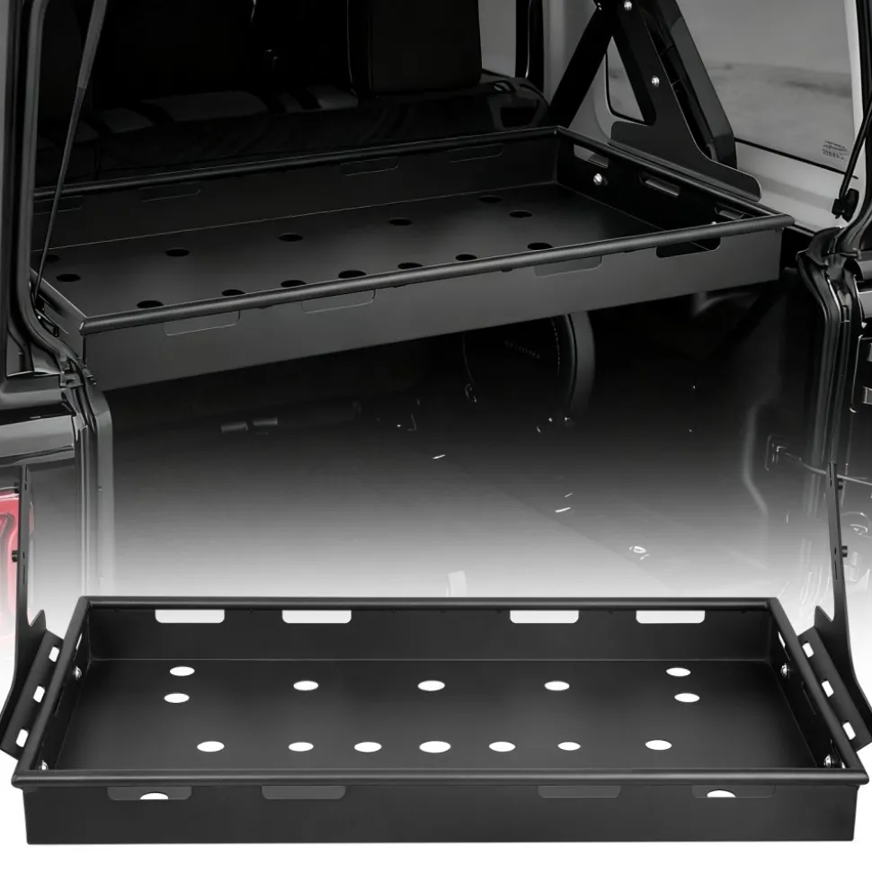 VEVOR Rear Trunk Cargo Rack, for 2018-2024 Jeep Wrangler JLU Sky One-Touch Power Top 4-Door Hardtops, 300 lbs, Carbon Steel Basket Tray Interior Storage Luggage Carrier with Net, Shelf Stand Organizer for Camping