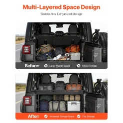 VEVOR Rear Trunk Cargo Rack, for 2018-2024 Jeep Wrangler JLU Sky One-Touch Power Top 4-Door Hardtops, 300 lbs, Carbon Steel Basket Tray Interior Storage Luggage Carrier with Net, Shelf Stand Organizer for Camping