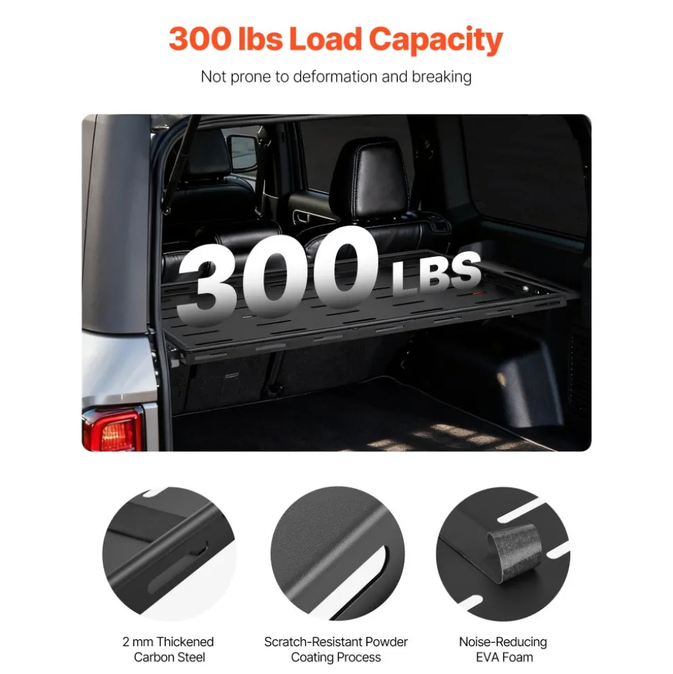 VEVOR Rear Trunk Cargo Rack with Net for 2021-2024 Ford Bronco 4 Door Hardtops (Exclude Bronco Sport), 300 lbs Capacity, Carbon Steel Basket Tray Interior Storage Luggage Carrier