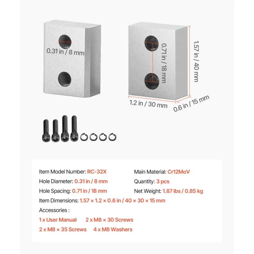 VEVOR Rebar Cutter Blades, 6 Pcs Replacement Jaw Blades for 1-1/8 Inch 28mm #9 Electric Rebar Cutter, Double-sided, CR12MOV High-Hardness Steel, Fast Efficient with Screws and Spring Washer