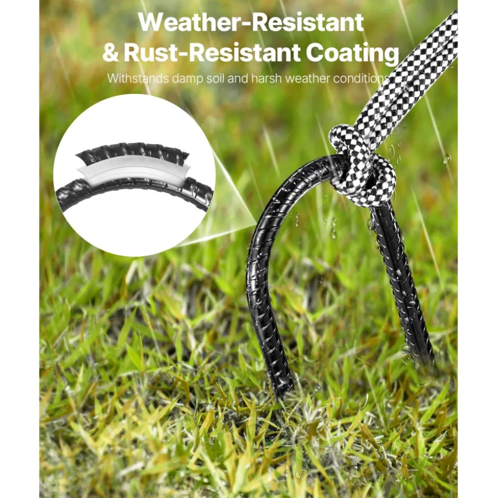 VEVOR Rebar Stakes, 10-Inch, Heavy-Duty 0.32 in Diameter U Shape, Galvanized Steel Ground Anchors with Chisel Point End & Rust-Resistant Coating, for Gardening Support, Fence, Camping Tents (12-Pack)
