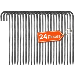 VEVOR Rebar Stakes, 16-Inch, Heavy-Duty 0.4 in Diameter J Hook, Galvanized Steel Ground Anchors with Chisel Point End & Rust-Resistant Coating, for Gardening Support, Fence, Camping Tents (16-Pack)