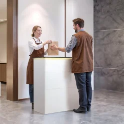 VEVOR Reception Desk, 50 inch Rectangular Front Counter Table, Modern Office Reception Desk with Light Strip, 3 Drawers & Storage Cabinets, Retail Counter Table for Checkout, Lobby, Salon, Office