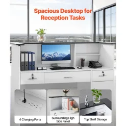 VEVOR Reception Desk, 50 inch Rectangular Front Counter Table, Modern Office Reception Desk with Light Strip, 3 Drawers & Storage Cabinets, Retail Counter Table for Checkout, Lobby, Salon, Office