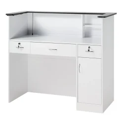 VEVOR Reception Desk, 50 inch Rectangular Front Counter Table, Modern Office Reception Desk with Light Strip, 3 Drawers & Storage Cabinets, Retail Counter Table for Checkout, Lobby, Salon, Office