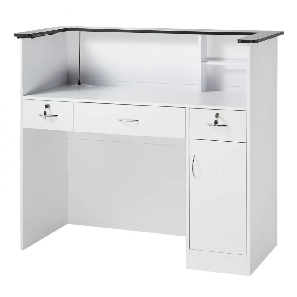 VEVOR Reception Desk, 50 inch Rectangular Front Counter Table, Modern Office Reception Desk with Light Strip, 3 Drawers & Storage Cabinets, Retail Counter Table for Checkout, Lobby, Salon, Office