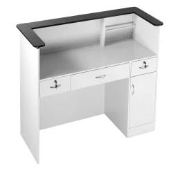 VEVOR Reception Desk, 50 inch Rectangular Front Counter Table, Modern Office Reception Desk with Light Strip, 3 Drawers & Storage Cabinets, Retail Counter Table for Checkout, Lobby, Salon, Office