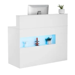 VEVOR Reception Desk, 47 Inch Rectangular Front Counter Table, Office Reception Desk with LED Light, 2 Drawers and Power Outlets, for Checkout, Lobby, Beauty Salon and Office, White