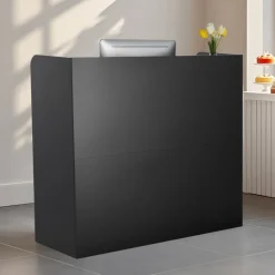 VEVOR Reception Desk, 47 Inch Rectangular Front Counter Table, Office Reception Counter with Lockable Drawer and Storage Cabinet, for Checkout, Lobby, Beauty Salon and Office, Black