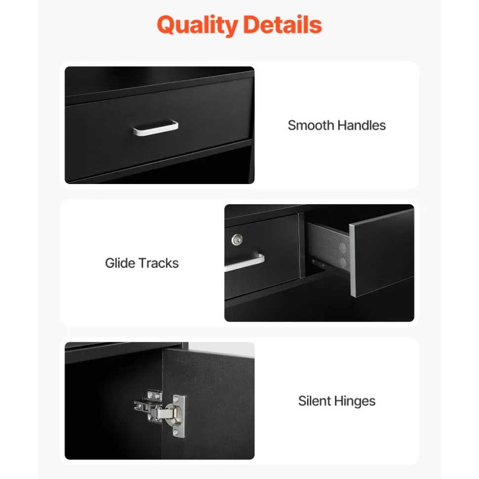 VEVOR Reception Desk, 47 Inch Rectangular Front Counter Table, Office Reception Counter with Lockable Drawer and Storage Cabinet, for Checkout, Lobby, Beauty Salon and Office, Black