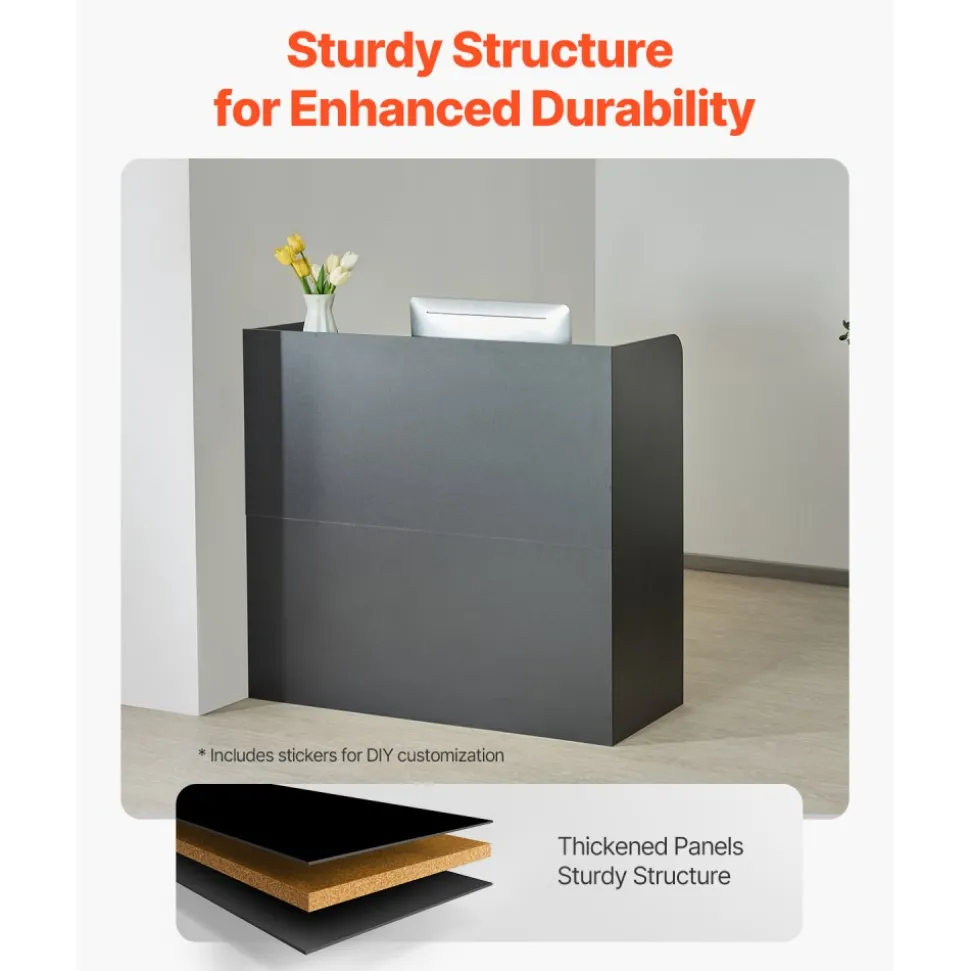 VEVOR Reception Desk, 47 Inch Rectangular Front Counter Table, Office Reception Counter with Lockable Drawer and Storage Cabinet, for Checkout, Lobby, Beauty Salon and Office, Black