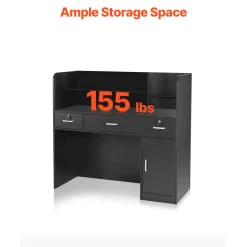 VEVOR Reception Desk, 47 Inch Rectangular Front Counter Table, Office Reception Counter with Lockable Drawer and Storage Cabinet, for Checkout, Lobby, Beauty Salon and Office, Black