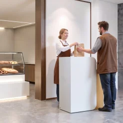 VEVOR Reception Desk, 31.5 inch Rectangular Front Counter Table, Modern Office Reception Desk with LED Light, 2 Drawers & Power Outlets, Retail Counter Table for Checkout, Lobby, Beauty Salon, Office