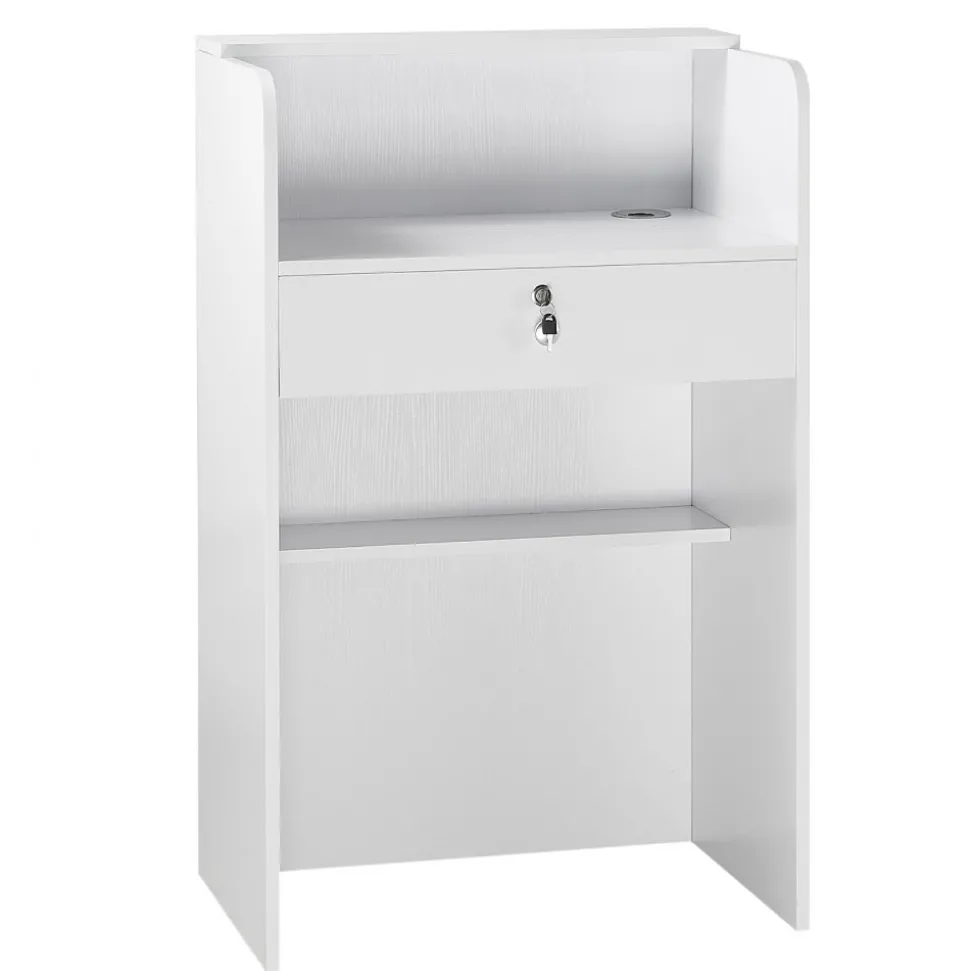 VEVOR Reception Desk, 23.6 inch Rectangular Front Counter Table, Modern Office Reception Desk with Drawer, Small Minimalist Retail Counter Table for Checkout, Lobby, Beauty Salon and Office, White