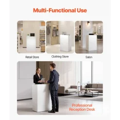 VEVOR Reception Desk, 23.6 inch Rectangular Front Counter Table, Modern Office Reception Desk with Drawer, Small Minimalist Retail Counter Table for Checkout, Lobby, Beauty Salon and Office, White