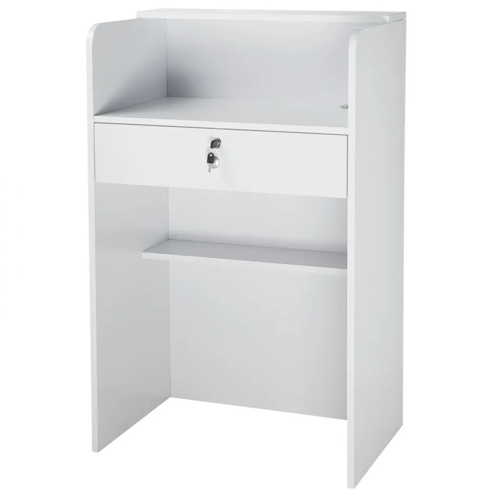 VEVOR Reception Desk, 23.6 inch Rectangular Front Counter Table, Modern Office Reception Desk with Drawer, Small Minimalist Retail Counter Table for Checkout, Lobby, Beauty Salon and Office, White