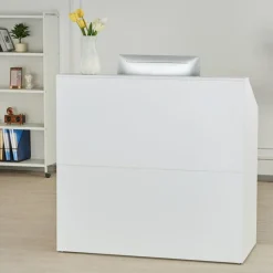 VEVOR Reception Desk, 46 Inch Rectangular Front Counter Table, Office Reception Desk, Retail Counter and Front Reception Counter, for Checkout, Lobby, Beauty Salon and Office, White