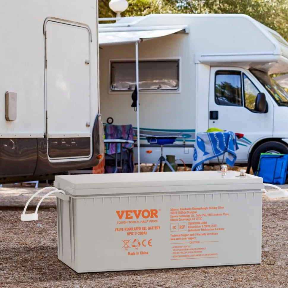 VEVOR Rechargeable AGM Marine Battery, 12V 200 AH, Designed for RV Solar Marine Off-Grid Use, UPS Backup, with a Self-Discharge Rate, 1400A Current