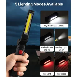 VEVOR Rechargeable LED Work Light, 1200 mAh, Magnetic Mechanic Flashlight with Magnetic Base, 360° Rotation, 5 Lighting Modes, Foldable Grill Lamp for Mechanics, Car Repairs, Home, Emergency (2 Pack)
