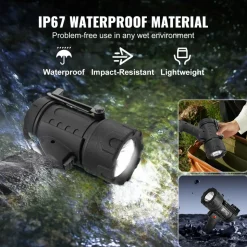 VEVOR Rechargeable Spotlight Flashlight, 200,000 Lumens, IP67 Waterproof Handheld LED Spot Light, Super Bright Portable Searchlight with 4 Modes Detachable Lens USB Port, for Hunting Boating Camping